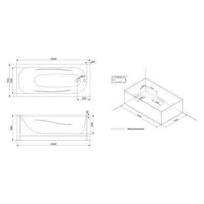 WILL-150-070W-A  Ванна акриловая  Willow 150x70 см Damixa фото в интернет-магазине Русалия