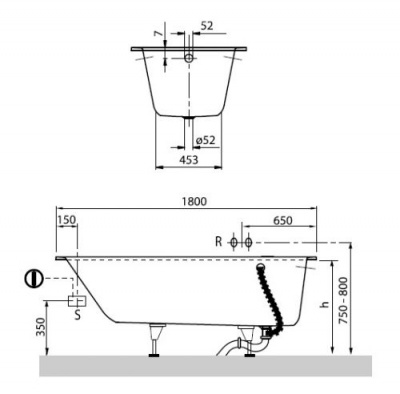 Квариловая ванна 180х80 Oberon BQ180OBE2V-01 Villeroy Boch фото в интернет-магазине Русалия