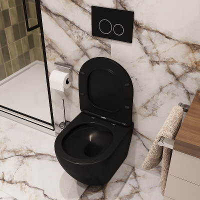 Унитаз TICINO Aria MB подвесной безободковый черный матовый, ТЕРМООБЖИГ (не плёнка) CT8918 Ceruttispa (485х365х350) фото в интернет-магазине Русалия