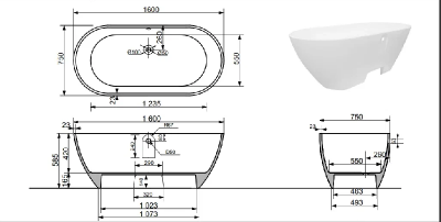Ванна отдельно стоящая "SOFA"  1600х750 VSO16075 из литьевого мрамора Shruders фото в интернет-магазине Русалия