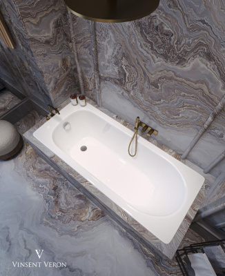 Ванна чугунная Vinsent Veron Soissons170x70x42 с дугообразными хромированнами ручками и антискользящим покрытием VCN1707042H/VH0015CH-AS фото в интернет-магазине Русалия