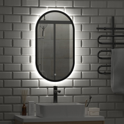 Зеркало с подсветкой Prime Black 450х800 ореольная подсветка ЗЛП2199 Continent фото в интернет-магазине Русалия