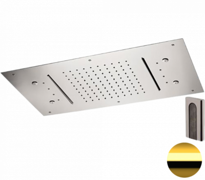 Верхний душ потолочный с подсветкой 70x40 см Remer 357RR7040N2CWDO, золото глянцевое фото в интернет-магазине Русалия
