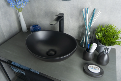 Раковина накладная овальная черная Nc901 GID фото в интернет-магазине Русалия