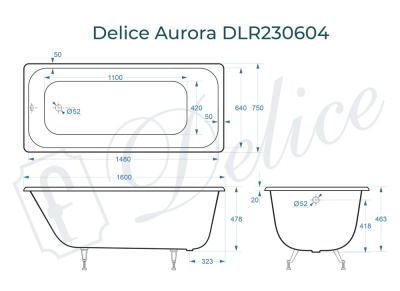 Ванна чугунная Delice Aurora 160х75 DLR230604 фото в интернет-магазине Русалия