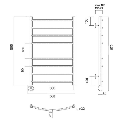 Электрический полотенцесушитель Калипсо П8 500х800 EL, хром Domoterm фото в интернет-магазине Русалия