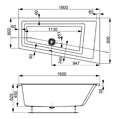 Акриловая ванна VAGNERPLAST CAVALLO OFFSET 160x90 Right VPBA169CAV3PX-04 фото в интернет-магазине Русалия