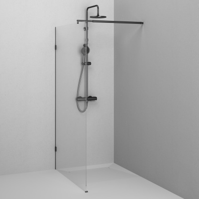 W94WI-110-F1-BTE Душевая перегородка X-Joy 110x195, стекло прозр. 6 мм + покрытие, фурнитура черный Am.Pm фото в интернет-магазине Русалия