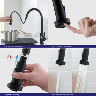 Смеситель для кухни с выдвижной лейкой Timo Saona черный (2316/03FL) фото в интернет-магазине Русалия