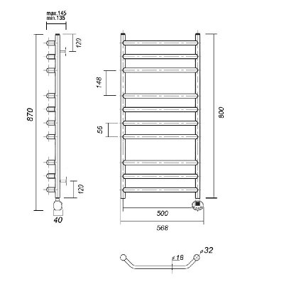 Электрический полотенцесушитель Лаура П10 500x800 ER, хром Domoterm фото в интернет-магазине Русалия
