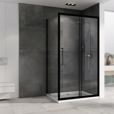 Душевой уголок ABBER Schwarzer Diamant AG30180BH-S100B 100х180 прямоугольный, профиль черный, прозрачное стекло фото в интернет-магазине Русалия