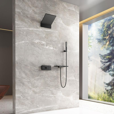 Душевой комплект Futura VSFW-2F11TMB термостатический встраиваемый, 3 режима, черный Vincea фото в интернет-магазине Русалия