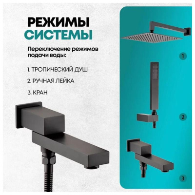 Душевая система встраиваемая Grocenberg GB5089BL-1, черный фото в интернет-магазине Русалия