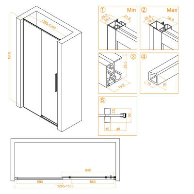 Душевая дверь RGW SV-12B 1300, стекло прозрачное, профиль черный фото в интернет-магазине Русалия