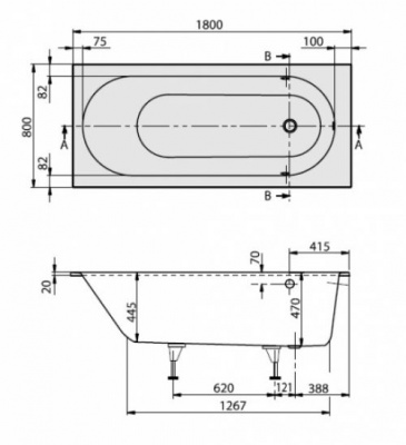 Квариловая ванна 180х80 Oberon BQ180OBE2V-01 Villeroy Boch фото в интернет-магазине Русалия