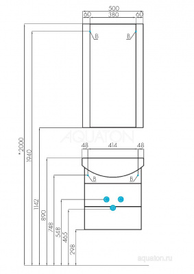 Тумба под раковину AQUATON Ария 50 М подвесная белый 1A140001AA010 фото в интернет-магазине Русалия