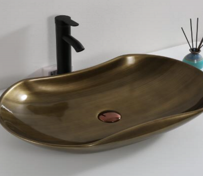 Раковина накладная овальная под бронзу MNC D1334H466 CeramaLux фото в интернет-магазине Русалия