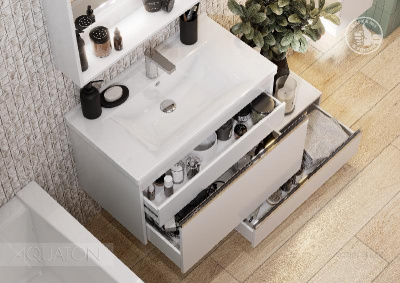 Тумба под раковину AQUATON Капри 80 белый глянец 1A230201KP010 фото в интернет-магазине Русалия