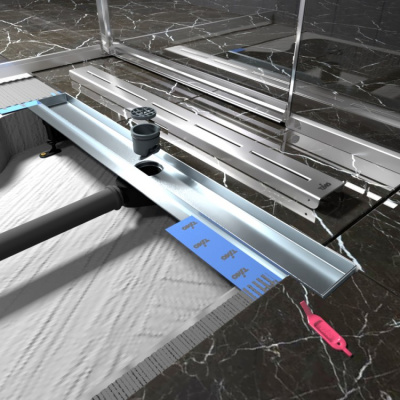 К-т водоотводящий желоб DP20-800 из нержавеющей стали + Декор. решетка SG20-800 Комплект: желоб DP20-800 + решетка SG20-800 фото в интернет-магазине Русалия