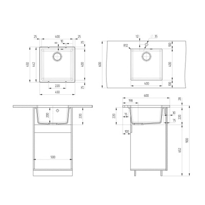 Кухонная мойка Ulgran Quartz Under 400-10, песок фото в интернет-магазине Русалия