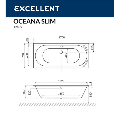 Акриловая ванна EXCELLENT Oceana Slim 170x75  WAEX.OCE17WHS фото в интернет-магазине Русалия