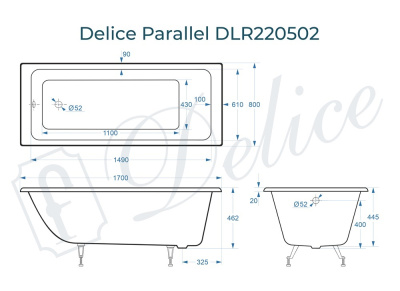 Чугунная ванна Parallel 170х80 DLR 220502 Delice фото в интернет-магазине Русалия