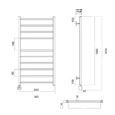 Электрический полотенцесушитель Квадро П10 500х1000 EL, хром Domoterm фото в интернет-магазине Русалия