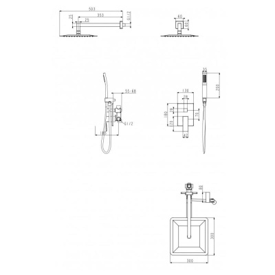 Душевая система встраиваемая (без излива) Grocenberg GB5089BL-3, черный фото в интернет-магазине Русалия