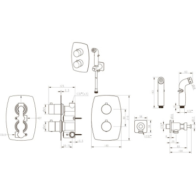 Смеситель Lemark Ursus термостатический с гигиеническим душем, встраиваемый (LM7240BL) фото в интернет-магазине Русалия