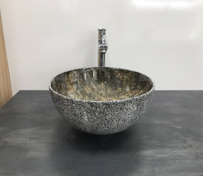 Раковина накладная круглая под черно-бежевый камень MNC 486 CeramaLux фото в интернет-магазине Русалия
