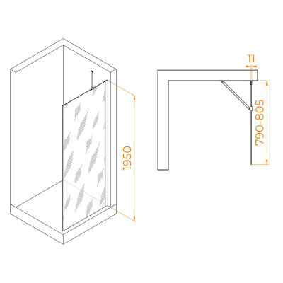 Душевая перегородка RGW WA-102 800, стекло прозрачное, профиль хром фото в интернет-магазине Русалия