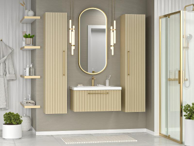 Тумба Alicante 80 подвесная (капучино) с раковиной Днепрокерамика Этна 80 Brevita фото в интернет-магазине Русалия