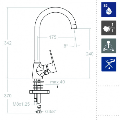 Смеситель высокий для кухни однорычажный TITANIUM 180602 Ramon Soler фото в интернет-магазине Русалия