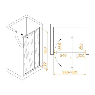 Душевая дверь RGW LE-103 1000, стекло прозрачное, профиль хром фото в интернет-магазине Русалия