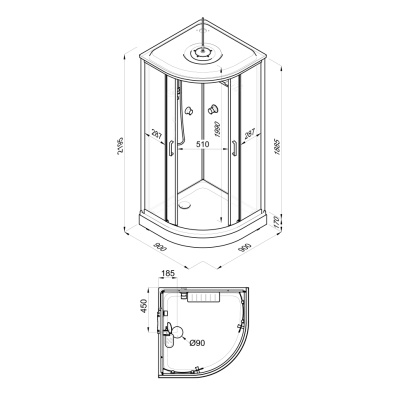 Душевая кабина Прайм-Блэк М3 90*90А (3 места) Щ0000071582 Тритон фото в интернет-магазине Русалия