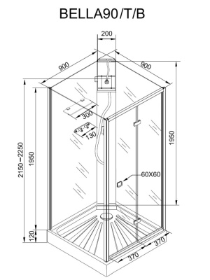 Кабина BELLA90B душевая без крыши Ceruttispa (90x90x215-225) фото в интернет-магазине Русалия