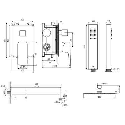Система для душа скрытого монтажа EXCELLENT Keria AREX.SET.2045BL (черный мат) фото в интернет-магазине Русалия