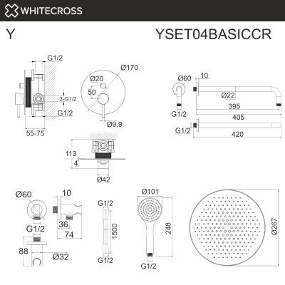 Система для душа скрытого монтажа WHITECROSS Y YSET04BASICCR (хром) фото в интернет-магазине Русалия