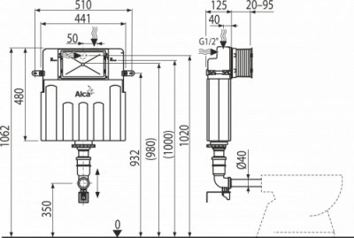 Бачок скрытого монтажа для приставного унитаза AM112 ALCAPLAST фото в интернет-магазине Русалия