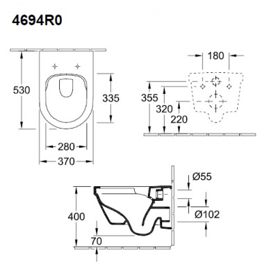Унитаз подвесной безободковый Architectura с сиденьем-микролифт 4694HR01 Villeroy&Boch фото в интернет-магазине Русалия