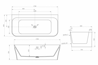 Ванна из искусственного камня ABBER Stein AS9616 белая матовая 170х80х55 см фото в интернет-магазине Русалия