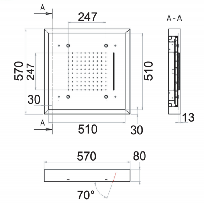 Верхний душ потолочный с подсветкой 57 см Remer 357LS57NC фото в интернет-магазине Русалия