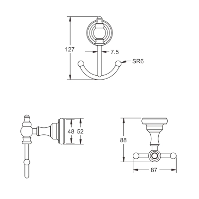 Крючок для ванной комнаты двойной Rose RG1121, хром фото в интернет-магазине Русалия