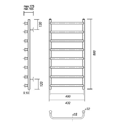 Водяной полотенцесушитель Стефано П8 400x800, хром Domoterm фото в интернет-магазине Русалия