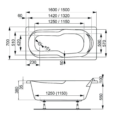 Акриловая ванна VAGNERPLAST NYMFA 150x70 VPBA157NYM2E-04 фото в интернет-магазине Русалия