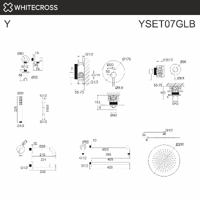 Система для ванны скрытого монтажа WHITECROSS Y YSET07GLB (брашированное золото) фото в интернет-магазине Русалия
