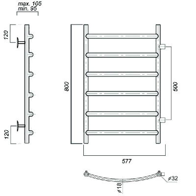 Водяной полотенцесушитель Калипсо П6 500х800-500, хром Domoterm фото в интернет-магазине Русалия