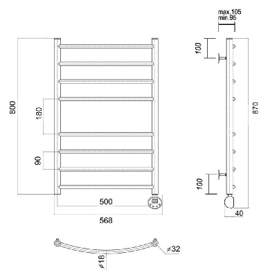 Электрический полотенцесушитель Калипсо П8 500х800 ER, хром Domoterm фото в интернет-магазине Русалия