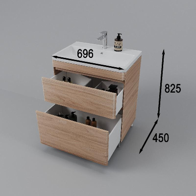 Тумба напольная "Атлантика 70", Люкс ясень перламутр, PLUS + Умывальник Атлантик 70 фото в интернет-магазине Русалия