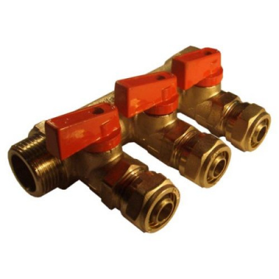 Коллектор с кранами и цангами на 3 выхода 3/4"х16ц Millennium фото в интернет-магазине Русалия